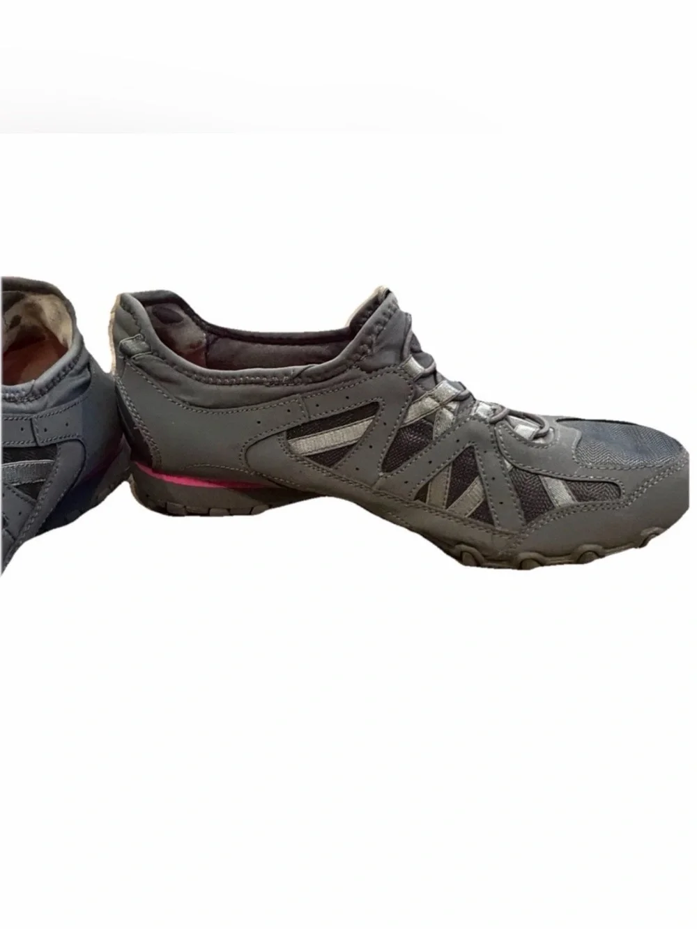 Skechers Bikers Shoes Sneakers Womens Size 7.5 Leather Gray Hot Pink 22406R